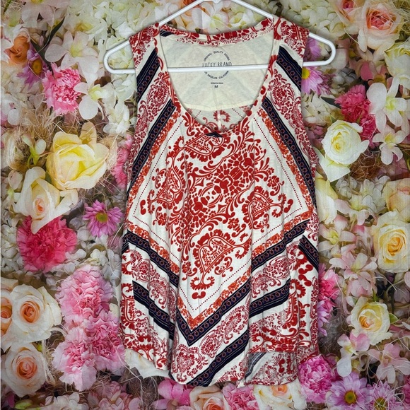 100% Cotton Lucky Brand Red and White Patterned Tank Top - Picture 7 of 7